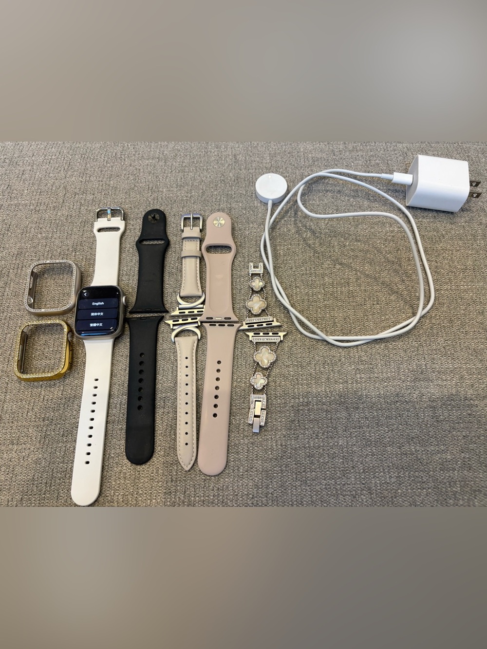 Light Pink Silicone Smartwatch Band with Charging Cable
